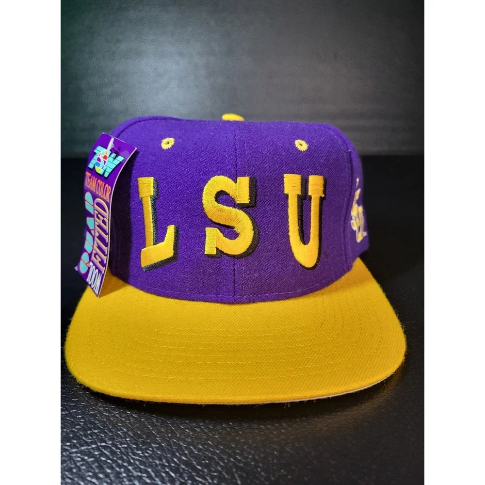 VTG LSU Tigers‎ Hat Cap Football All OVER PRINT RARE PURPLE 7 3/8 FITTED